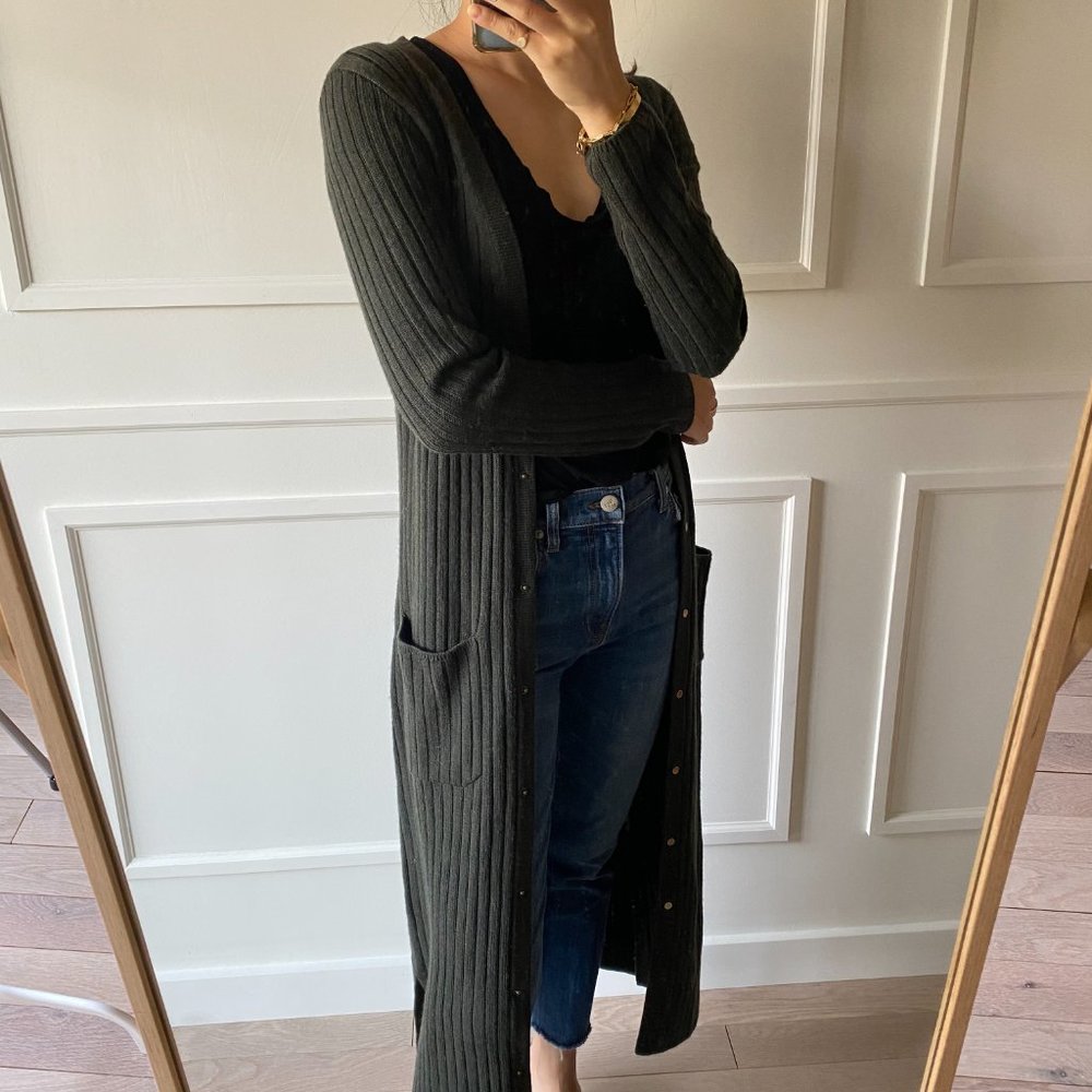 INTERMIX Ribbed Duster Cardigan Sweater - Green - Picture 3 of 15